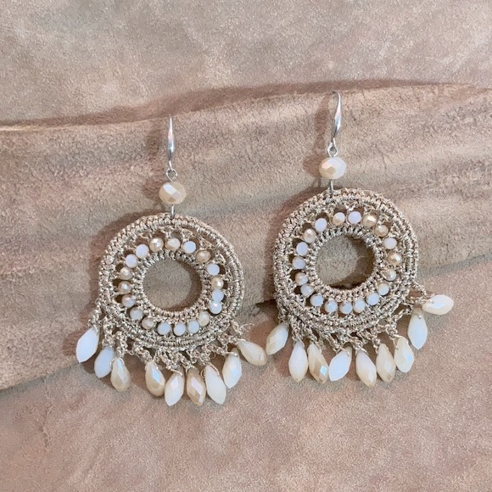 Cream Tone Beaded Hoop Earrings